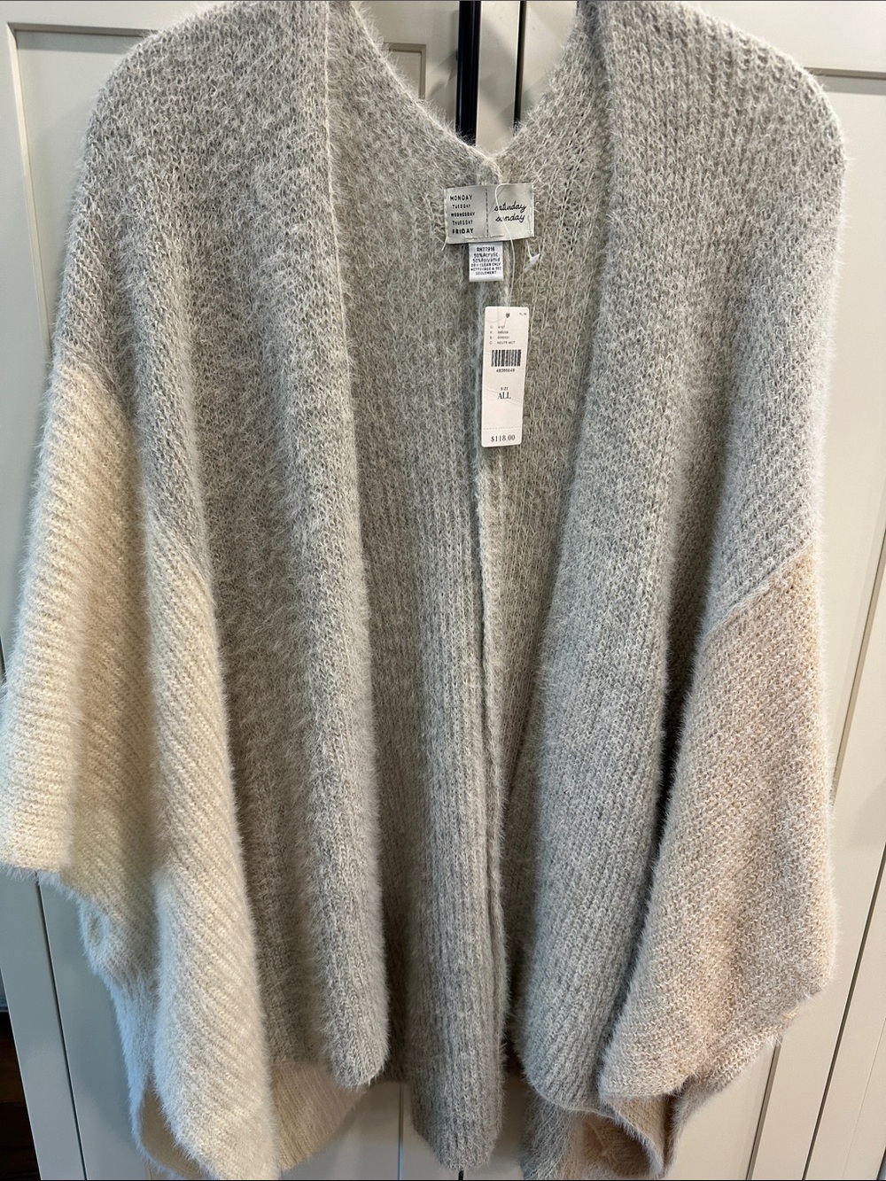 Open-Front Two-Tone Knit Cardigan Shrug — Gray & Cream